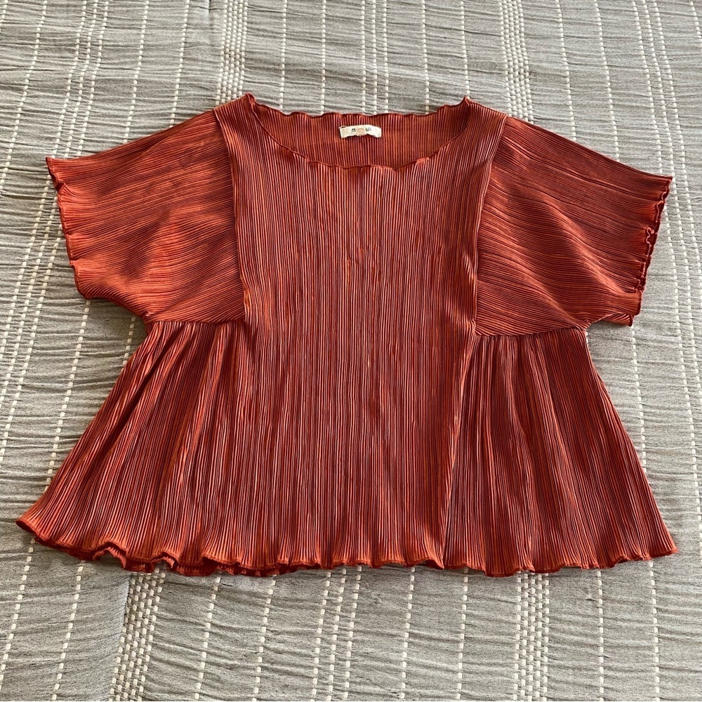 Madewell Texture & Thread Micropleat Short Sleeve Swing Top Orange Red Small